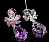 Серьги с аметистами и розовыми сапфирами Серебро 925