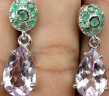 Серьги с розовыми аметистами и изумрудами Серебро 925