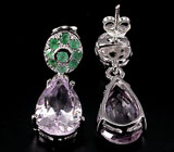Серьги с розовыми аметистами и изумрудами Серебро 925