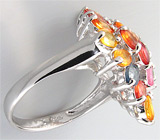 Праздничное кольцо с разноцветными сапфирами Серебро 925