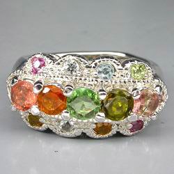 Кольцо с разноцветными турмалинами