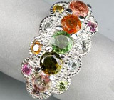 Кольцо с разноцветными турмалинами Серебро 925