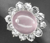 Кольцо с изумительно-розовым кварцем и крупными цирконами Серебро 925