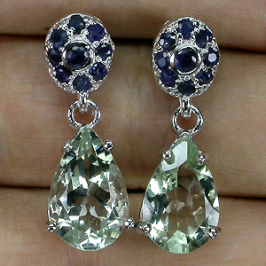 Серьги с зелеными аметистами и сапфирами