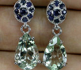 Серьги с зелеными аметистами и сапфирами Серебро 925