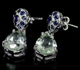 Серьги с зелеными аметистами и сапфирами Серебро 925