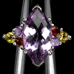 Кольцо с аметистами, гранатами и цитринами