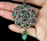 Кулон с изумрудами и кубиком циркония Серебро 925