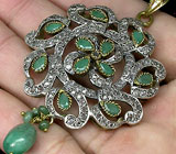 Кулон с изумрудами и кубиком циркония Серебро 925