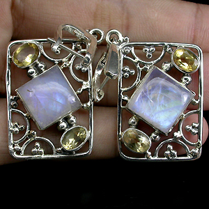 Серьги с лунным камнем и цитринами