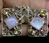 Серьги с лунным камнем и цитринами Серебро 925