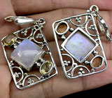 Серьги с лунным камнем и цитринами Серебро 925