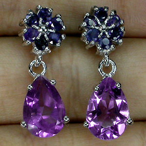 Серьги с аметистами и сапфирами