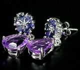 Серьги с аметистами и сапфирами Серебро 925