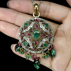 Кулон с изумрудами и сапфирами
