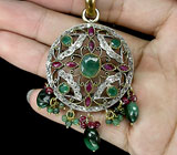 Кулон с изумрудами и сапфирами Серебро 925