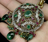 Кулон с изумрудами и сапфирами Серебро 925