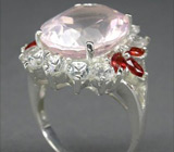 Кольцо с нежно-розовым кварцем и цветными сапфирами Серебро 925