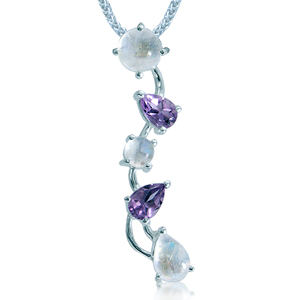 Кулон с аметистами и лунным камнем