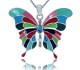 Кулон "Бабочка" с говлитом, ониксом и цветной эмалью Серебро 925