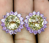 Серьги с цитринами и аметистами Серебро 925