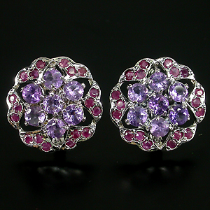 Серьги с аметистами и сапфирами