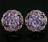 Серьги с аметистами и сапфирами Серебро 925