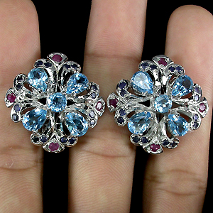 Серьги с голубыми топазами и сапфирами