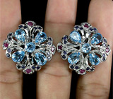 Серьги с голубыми топазами и сапфирами Серебро 925
