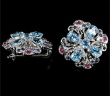 Серьги с голубыми топазами и сапфирами Серебро 925