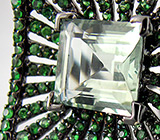 Кольцо с зеленым аметистом и цаворитами Серебро 925