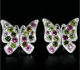 Прелестные серьги "Бабочки" с разноцветными турмалинами Серебро 925