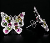 Прелестные серьги "Бабочки" с разноцветными турмалинами Серебро 925
