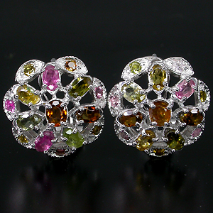 Серьги с разноцветными турмалинами