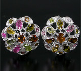 Серьги с разноцветными турмалинами Серебро 925