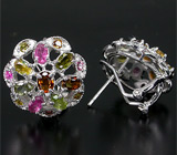 Серьги с разноцветными турмалинами Серебро 925