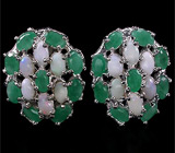 Серьги с опалами и изумрудами Серебро 925