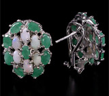 Серьги с опалами и изумрудами Серебро 925
