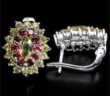 Великолепные серьги с цитринами и гранатами Серебро 925