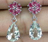 Серьги с зелеными аметистами и сапфирами Серебро 925