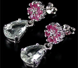 Серьги с зелеными аметистами и сапфирами Серебро 925