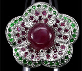 Кольцо с сапфирами и цаворитами гранатами Серебро 925