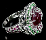 Кольцо с сапфирами и цаворитами гранатами Серебро 925