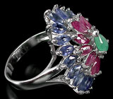 Кольцо с изумрудом и сапфирами Серебро 925