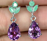 Серьги с аметистами и изумрудами Серебро 925