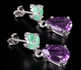 Серьги с аметистами и изумрудами Серебро 925