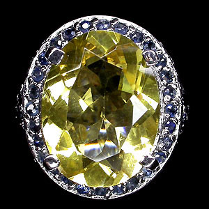 Перстень с лимонным цитрином и сапфирами