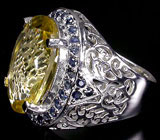 Перстень с лимонным цитрином и сапфирами Серебро 925