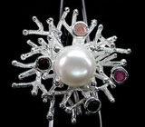 Оригинальное кольцо с жемчужиной и турмалинами