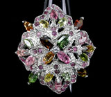 Крупное кольцо с разноцветными турмалинами Серебро 925